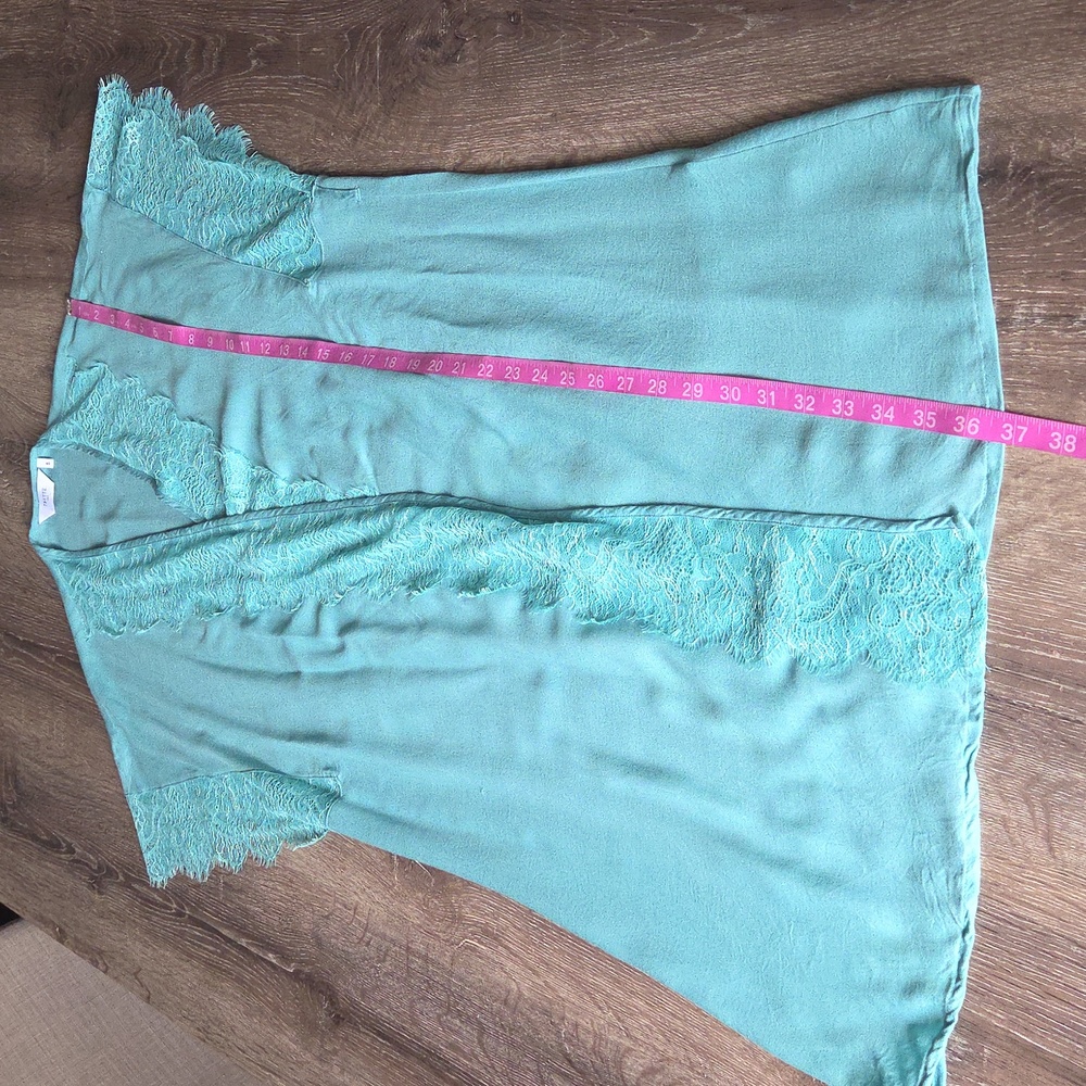 FRETTE Vestaglia Aqua Teal Eyelash Lace Trim Dressing Gown Kimono Cardigan Small - Picture 6 of 10